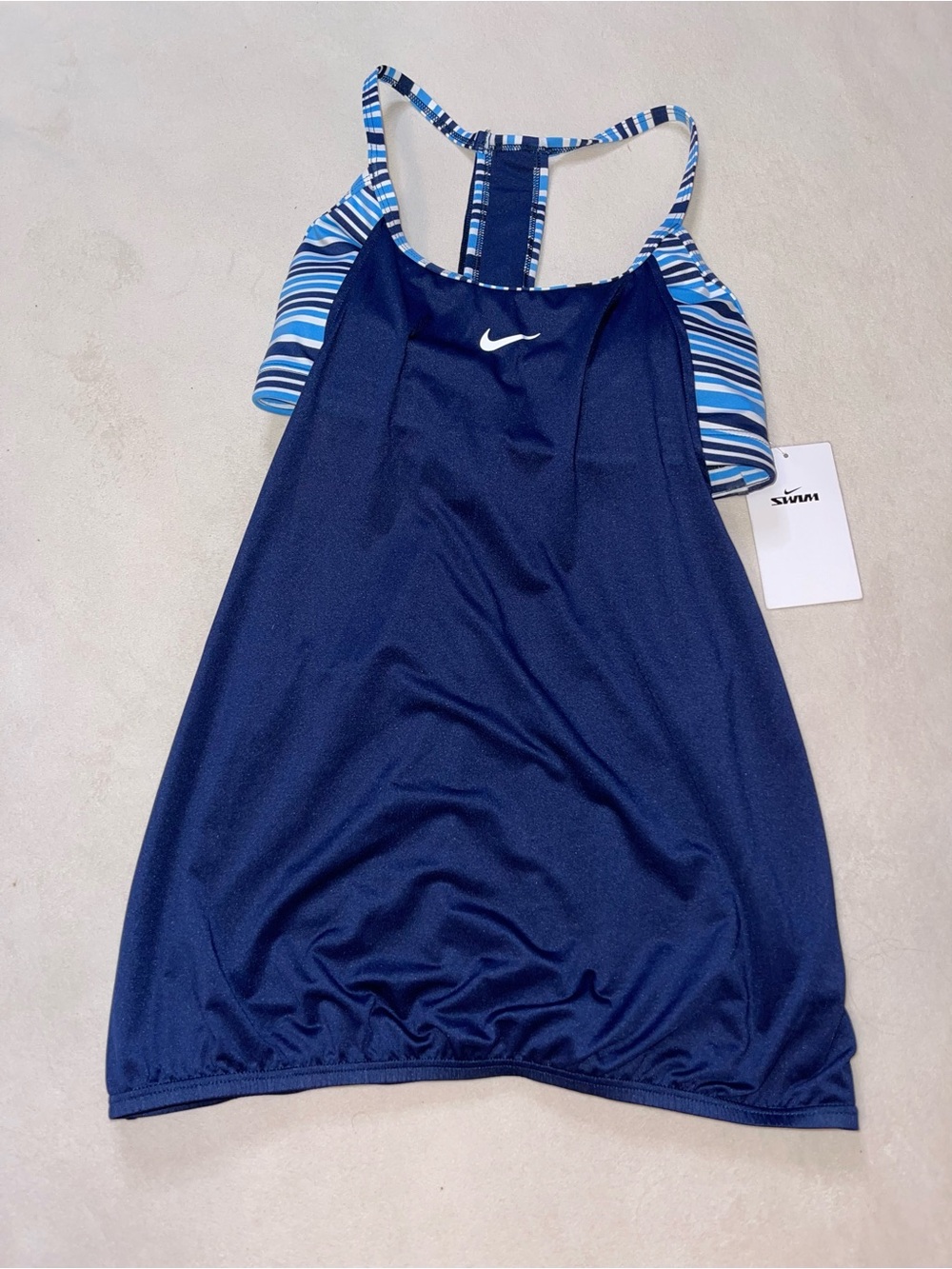 Nike Women's Navy Blue Striped Back‎ Swim Tank